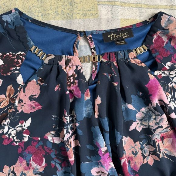 Thalia & Sodi Floral Neck Gold Link Long Sleeve Blouse Women's XL - Picture 4 of 16